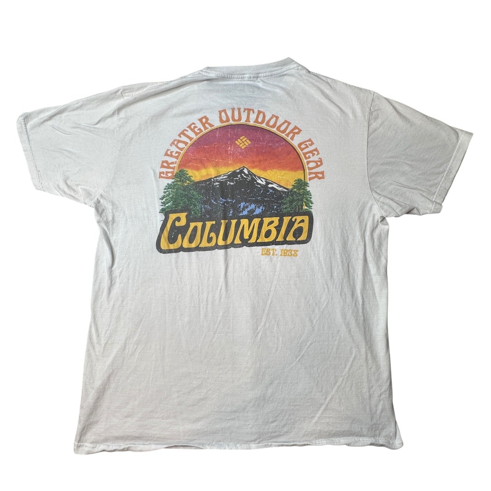 Columbia T-Shirt Mens L White Greater Outdoor Gear Mountain Graphic Retro Cotton